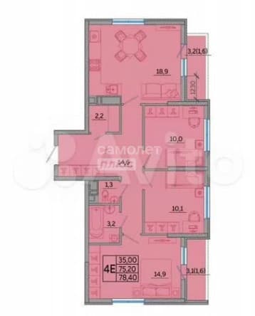 3-комн. квартира, 75 м² — миниатюра 20