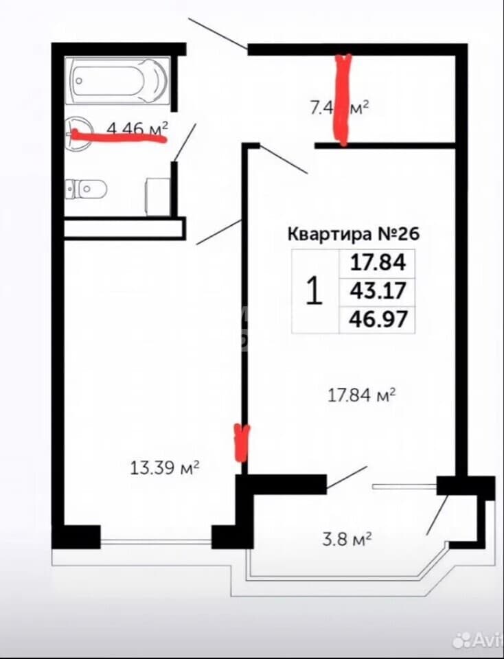 1-комн. квартира, 43 м² — миниатюра 17