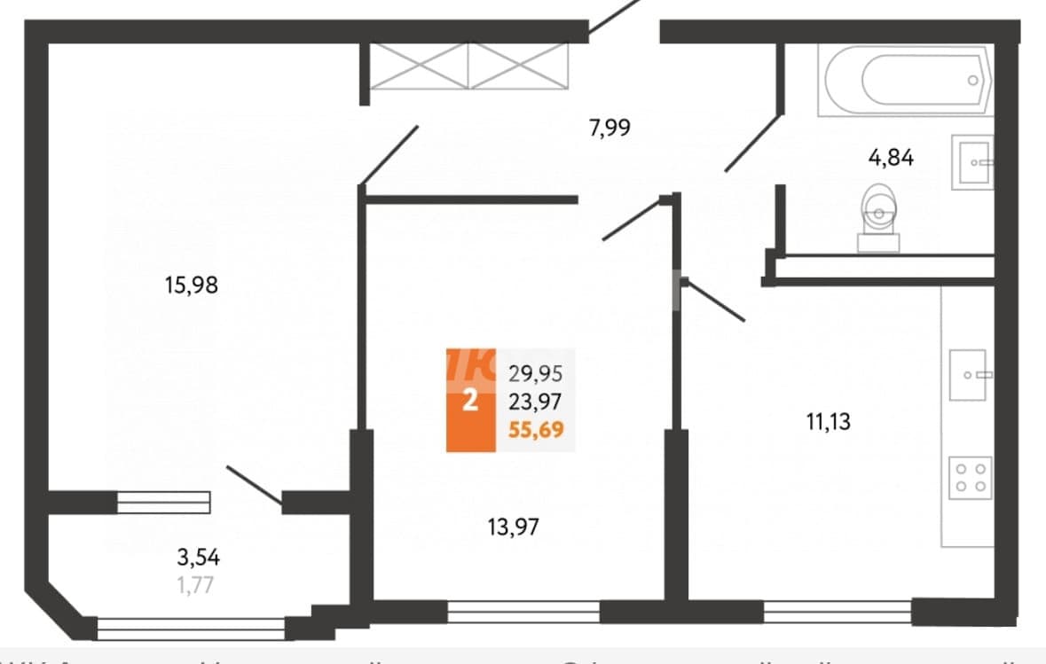 2-комн. квартира, 56 м² — миниатюра 8